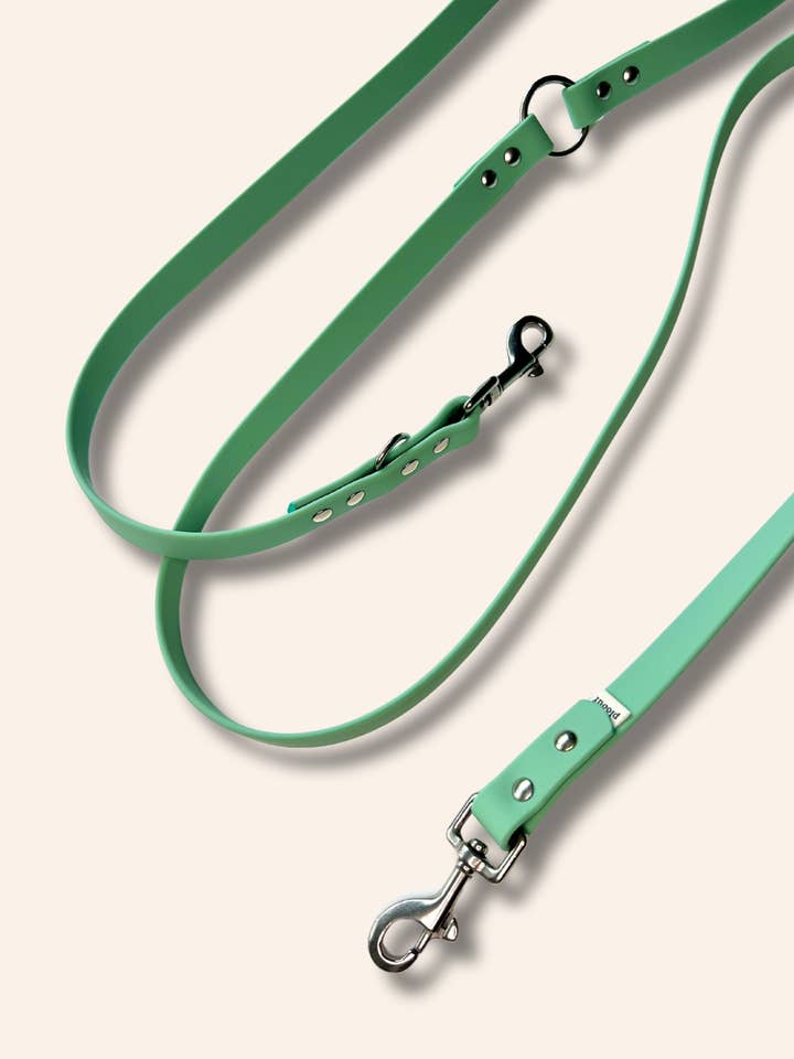 Lagoon green “soft touch” multi-position leash for wholesale by Ploouf Dogs