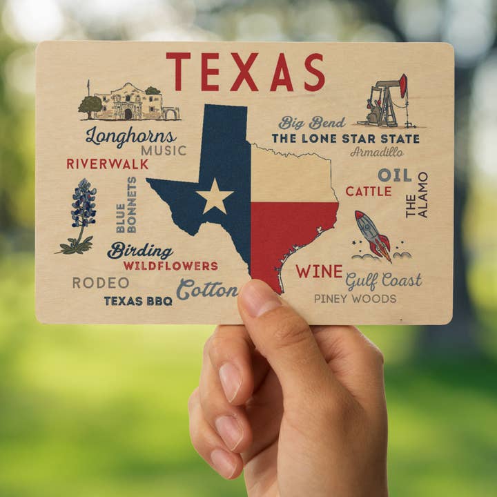 Lantern Press - Wholesale Postcard - WOOD POSTCARD Texas, Typography & Icons6