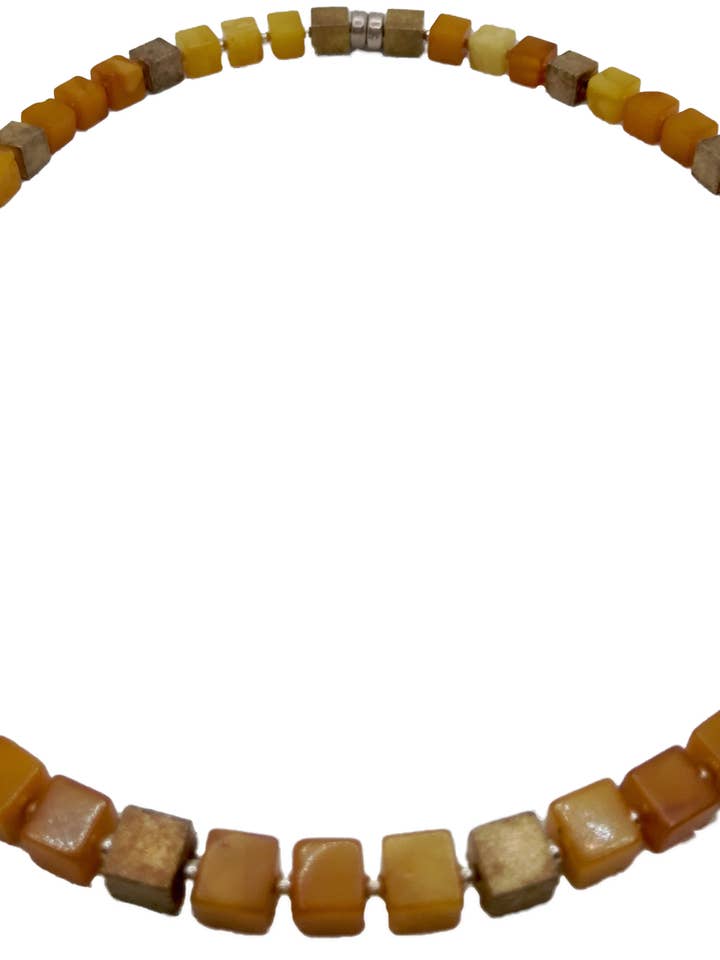 Butterscotch Amber and Golden Cubes Necklace for wholesale by Mia's Polish Treasures