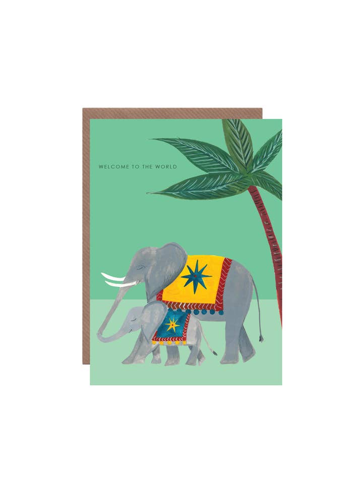 'Elephant Mother and Baby' New Baby Greetings Card for wholesale by Hutch Cassidy