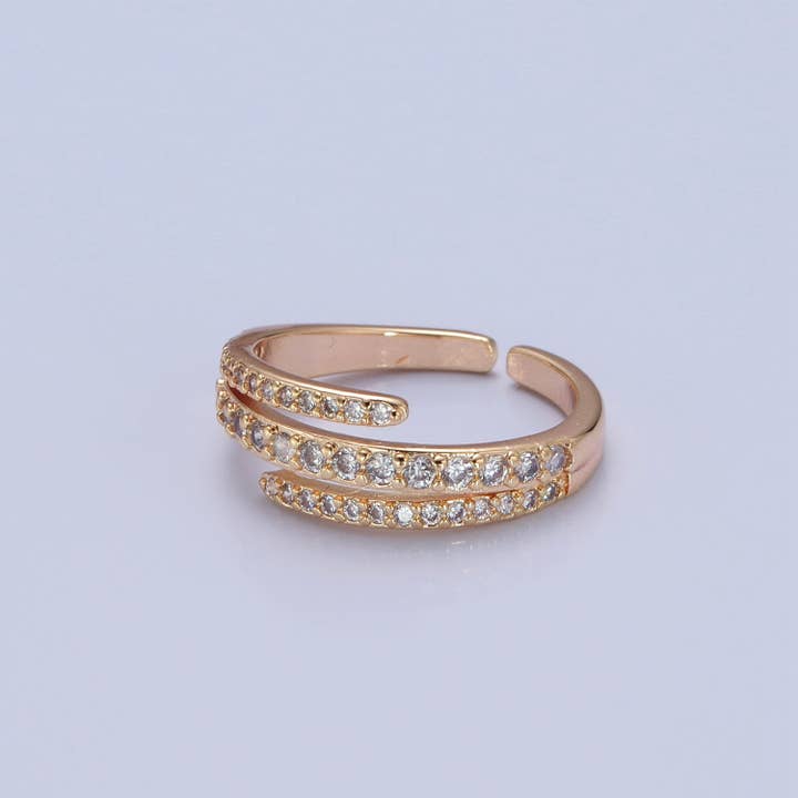 Aim Eternal - Wholesale Multi-Stone Ring - Minimalist Micro Pave Triple Band Gold Stackable Ring O752