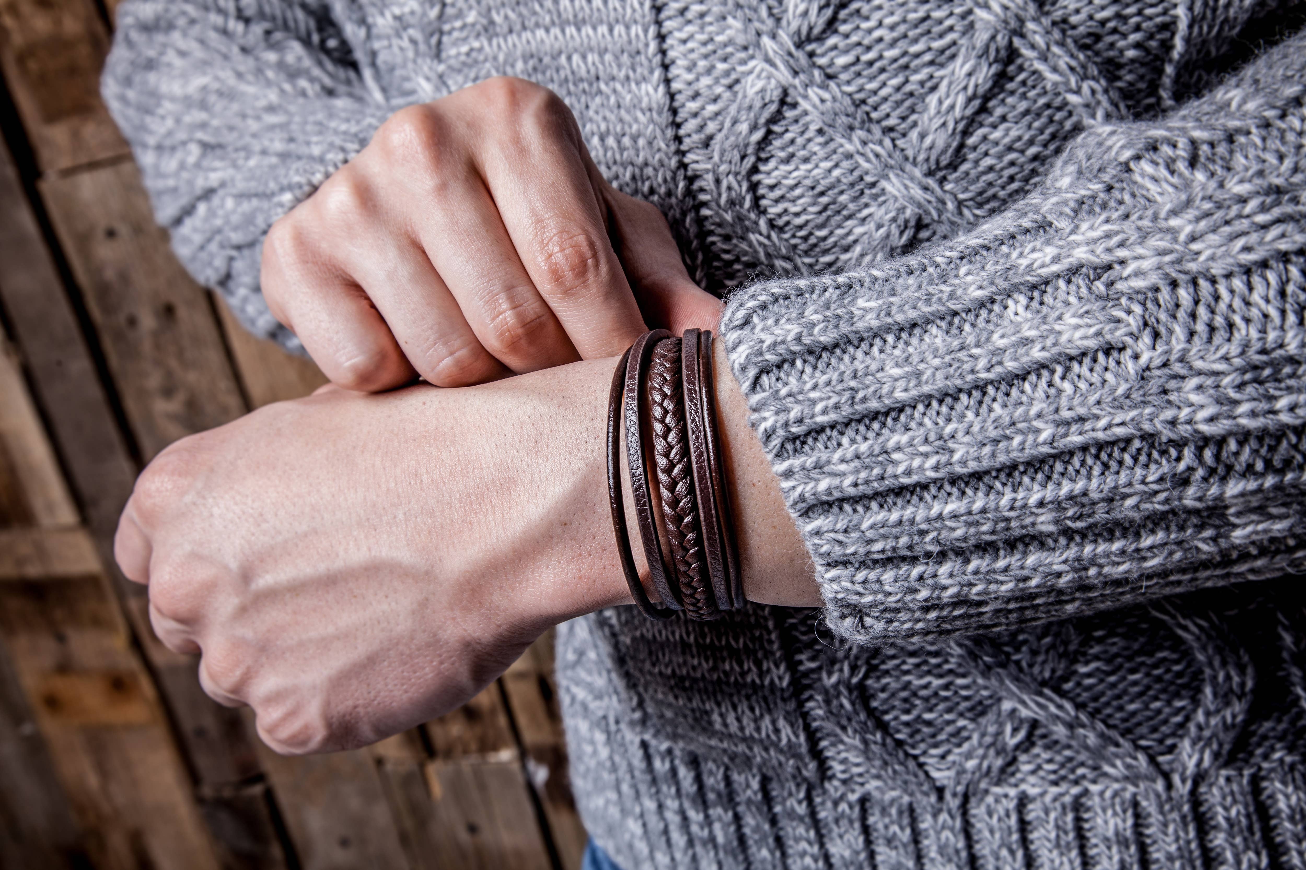 SERASAR - Wholesale Bangle Bracelet - SERASAR, "Braid" leather bracelet for men13