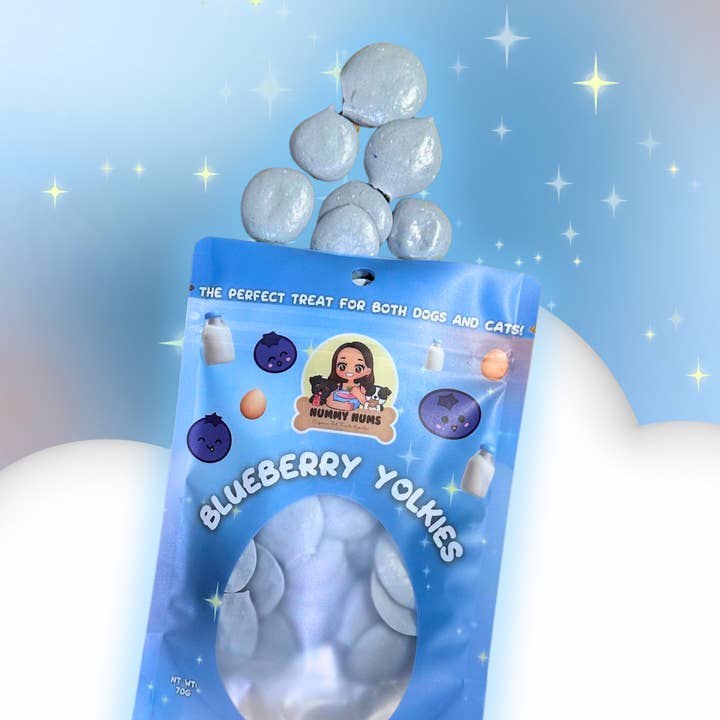 Blueberry Yolkies for wholesale by Nummy Nums Organic Pet Treats Kapolei LLC
