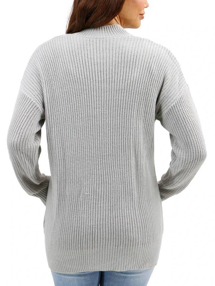 Lysegrå Oversized behagelig strikket cardigan i lysegrå for engroshandel på Faire7