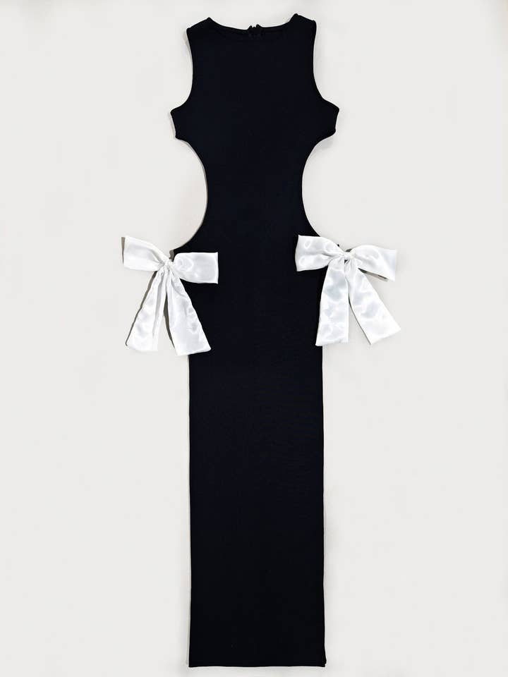 Sanyao Fashion - Wholesale Dress - Women's - SY065 Sultry Bow-Accent Slit Knit Dress - Spring/Summer8
