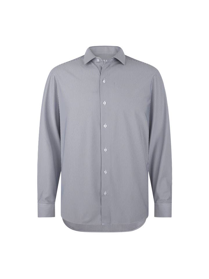 Camisa de Vestir Cinzenta com Riscas para Desempenho por atacado de American Heritage