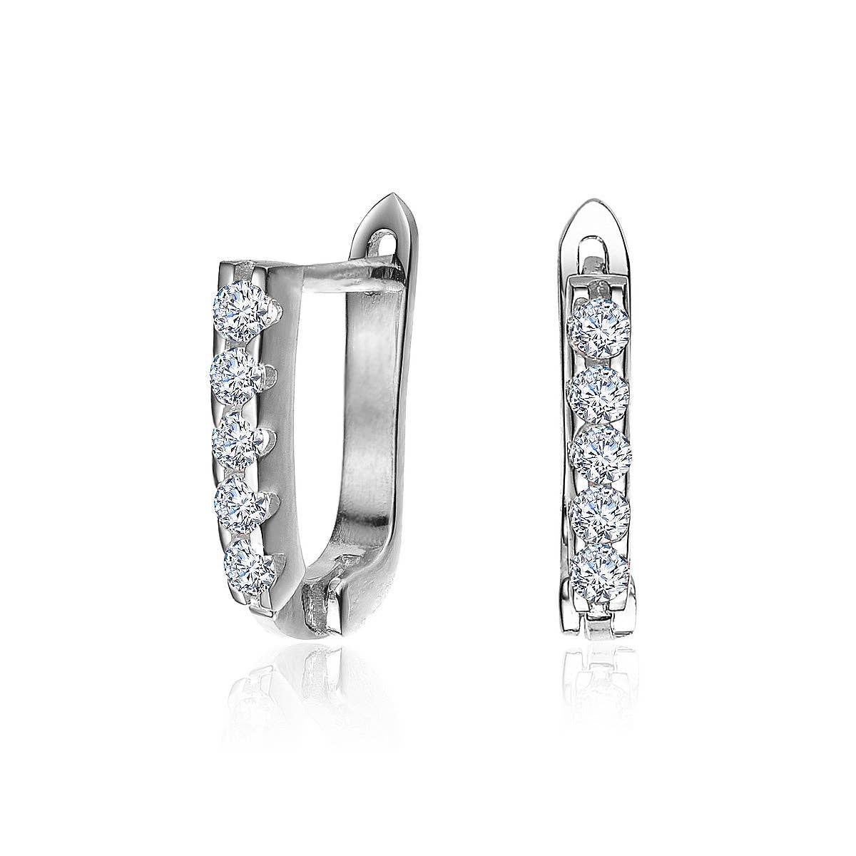 Genevive - Vendita all'ingrosso Orecchini a cerchio - Bellissimi orecchini a cerchio a forma di U con zirconi cubici da 13 mm. Realizzati in placcatura in platino o placcatura in oro rosa 18K.