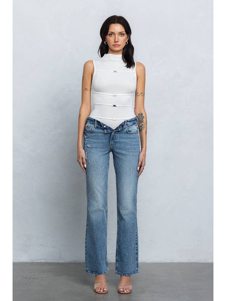 No Vacancy - Wholesale Tank Top - Women's - Thin scuba mock neck tank top w/ metal clasps1