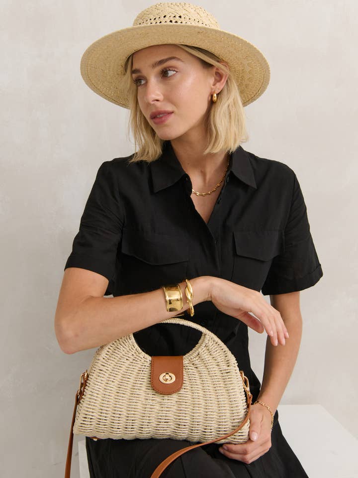 Maggie Summer Straw Bag in Beige for wholesale by Angels Whisper Accessories