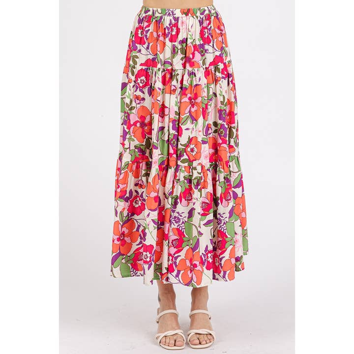 mittoshop - Wholesale Skirt - Women's - FLOWER PRINT ELASTIC WAIST TIERED MAXI SKIRT1
