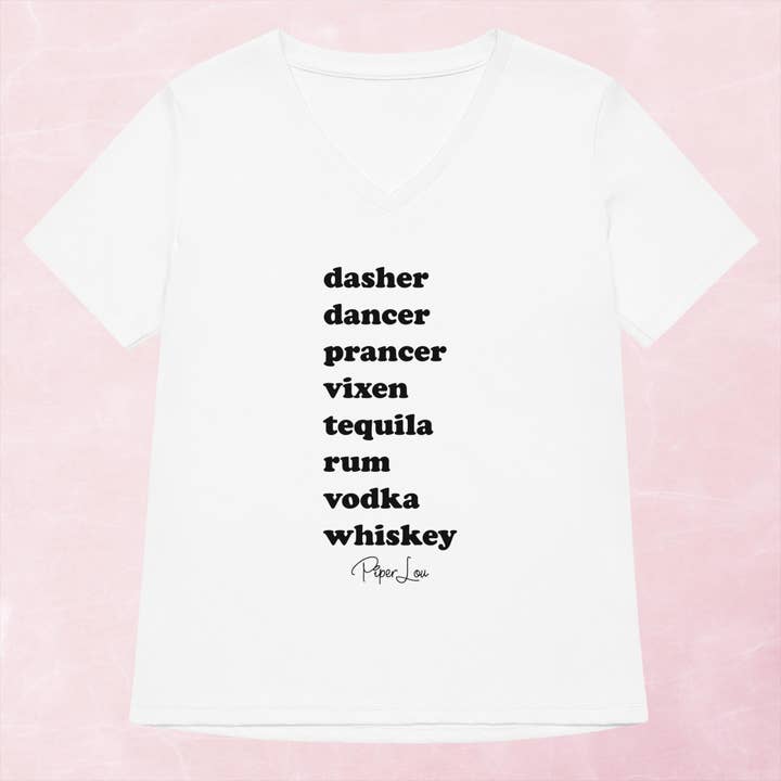 Piper Lou Collection - Wholesale Screen Printed T-Shirt - Women's - Dasher Dancer Prancer Vixen Drinks Women's Graphic V-Neck2