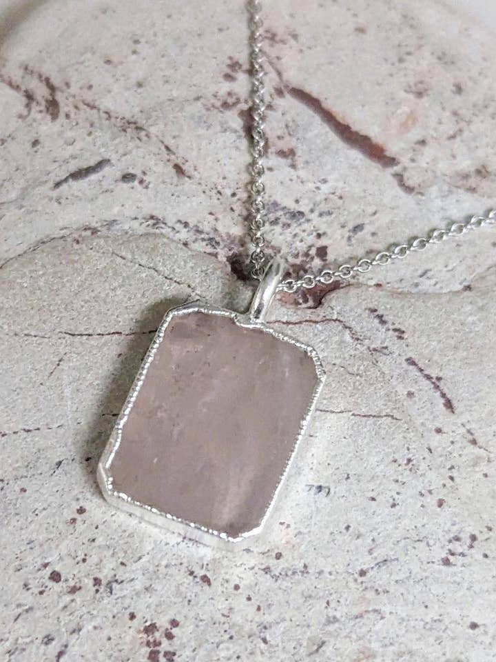 The Rectangle Rose Quartz Necklace for wholesale by Lapis London