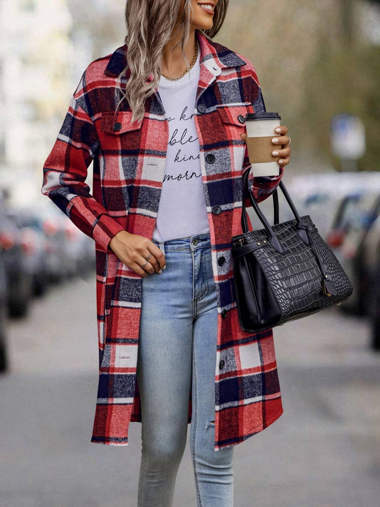 eLook - Wholesale Coat - Women's - SZ1-JK8211 Plaid Button Down Long Coat34