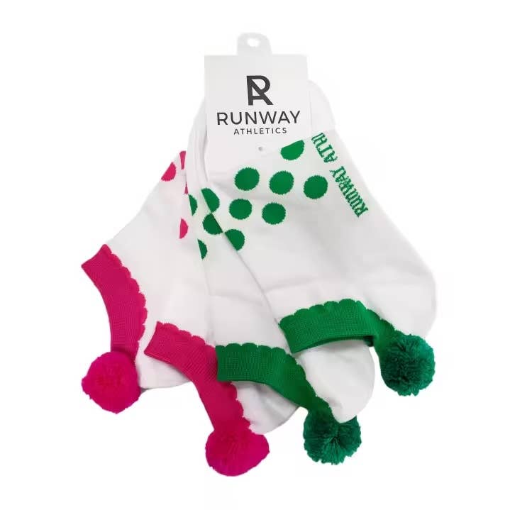 Runway Athletics - Vente Chaussettes – unisexe - Chaussettes athlétiques - Ensemble de chaussettes à pompon - rose et vert0