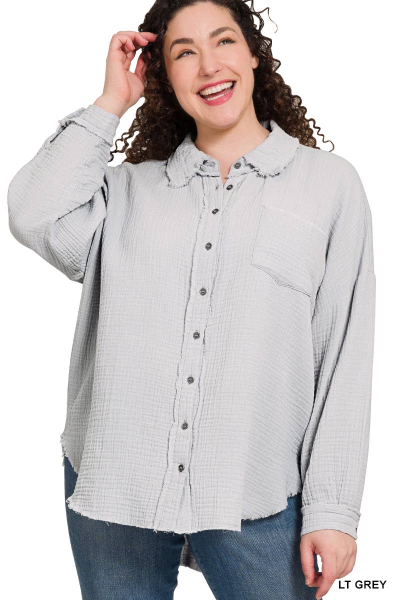 42POPS – Großhandel Hemd – Damen – 0702 Plus Oversized Raw Edge Shirt SI-238114