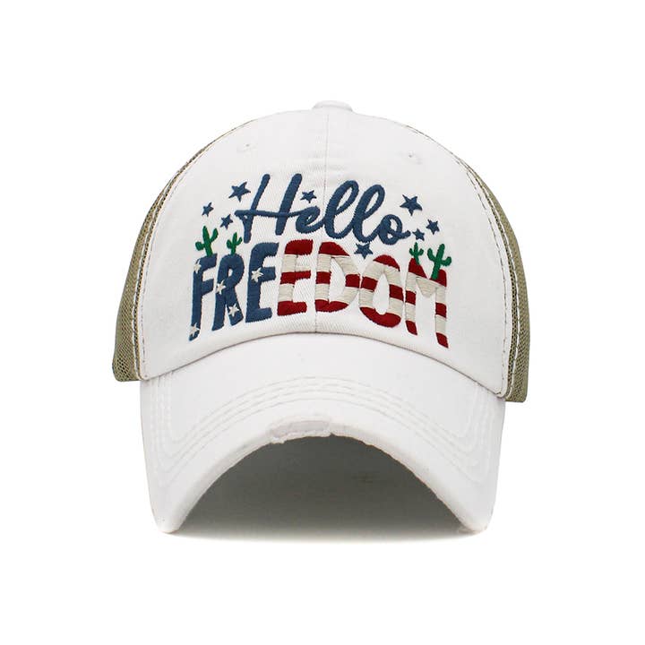 Hana – wholesale Baseballkeps - Dam – HELLO FREEDOM Amerikansk flaggtema Vintage bollkeps5