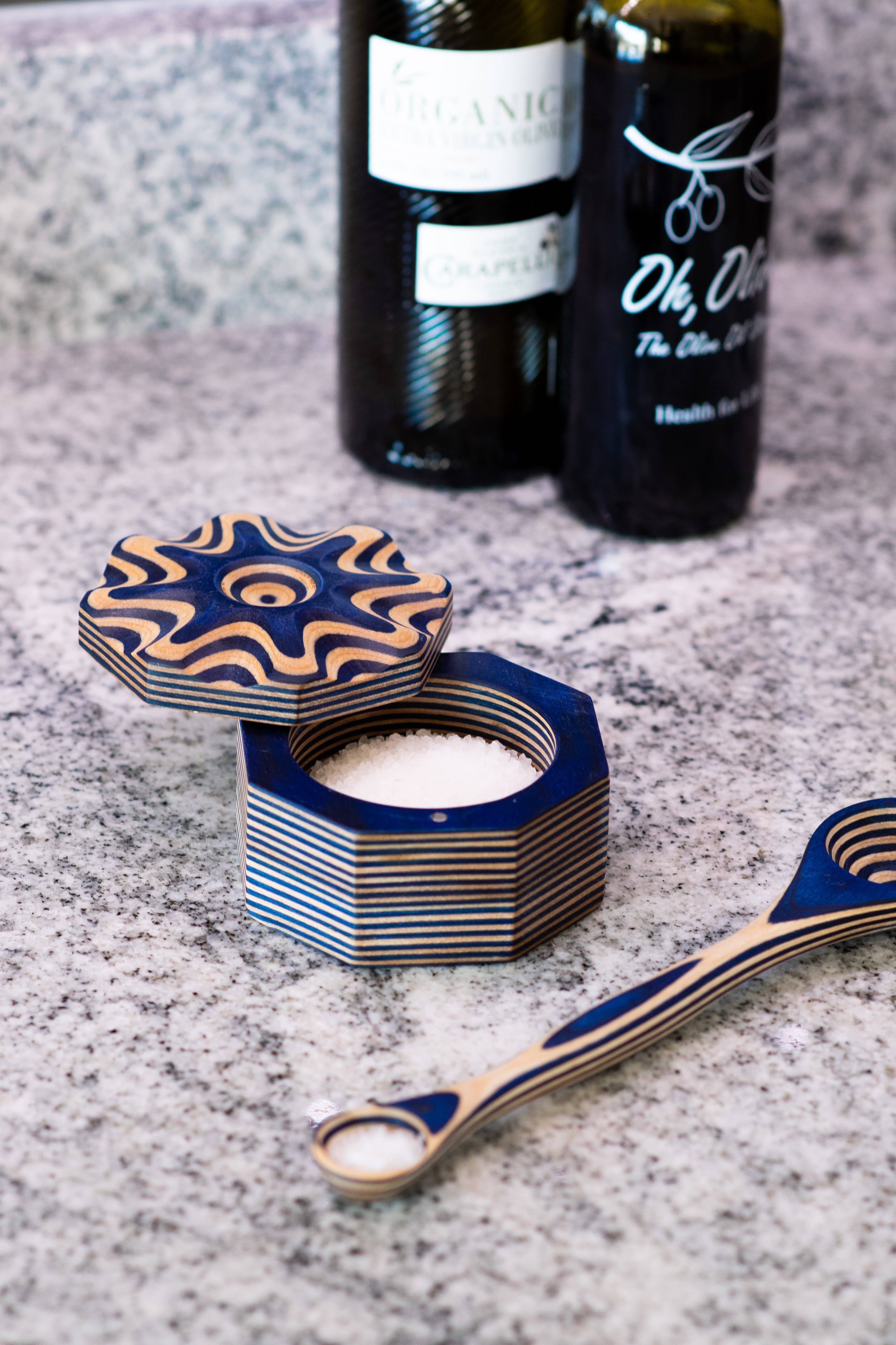 Island Bamboo - Wholesale Salt Mill - 3.5" x 2" Blue Pakka Salt Cellar2