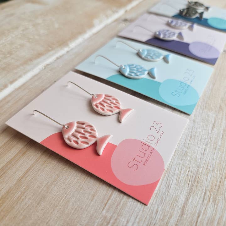 Studio 23 Ceramics - Wholesale Dangle Earrings - Drop Fish Earring Pair 3