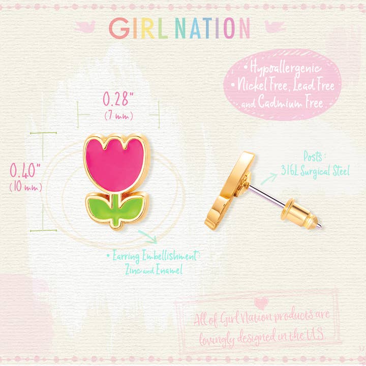 Girl Nation - Wholesale Oorbellen - Kinderen - Kleine Tulp Schattige Oorknopjes4