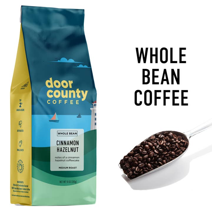Door County Coffee – wholesale Coffee beans – 10oz Cinnamon Hazelnut Flavored Specialty Coffee WHOLE BEAN