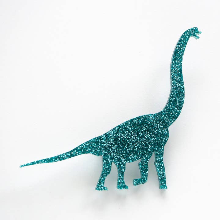 Broche de dinossauro brachiosaurus glitter por atacado de designosaur