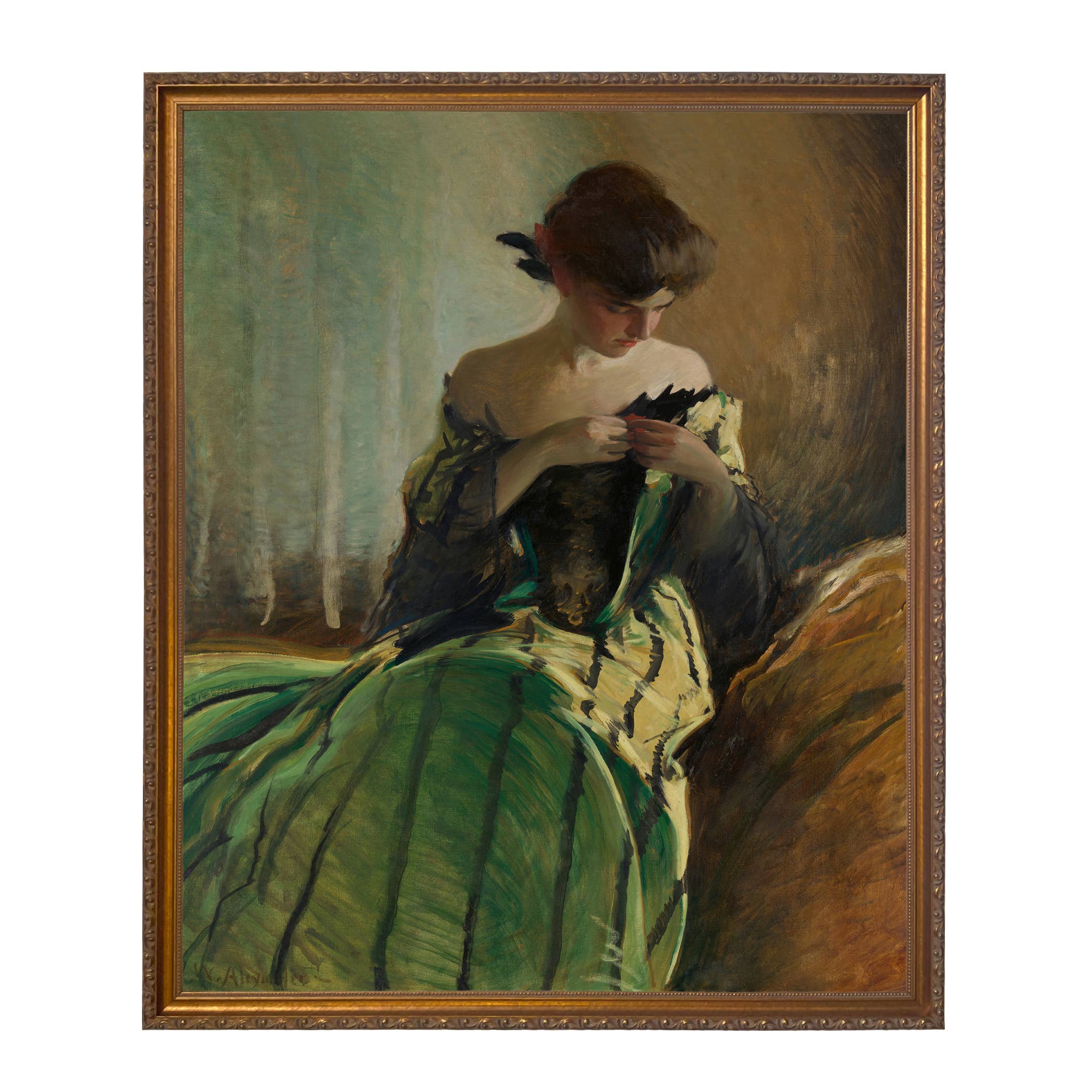 Madison Bay Co. - Historical Home Decor Reproductions - Vendita all'ingrosso Stampa artistica - Stampa su Tela Vintage di Donna in Abito Nero e Verde74