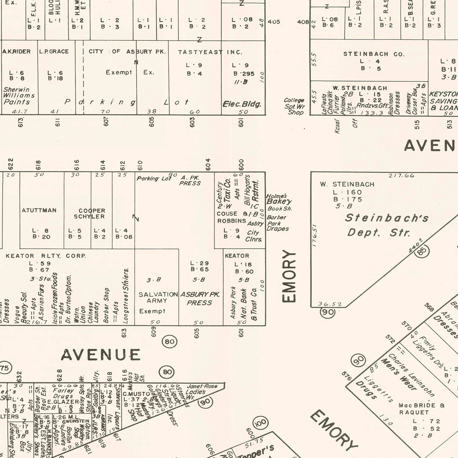 Ted's Vintage Art - Wholesale Map - Vintage Map of Asbury Park, NJ Business Section 19473