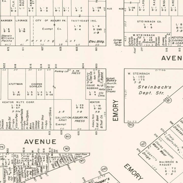 Ted's Vintage Art - Wholesale Map - Vintage Map of Asbury Park, NJ Business Section 19473