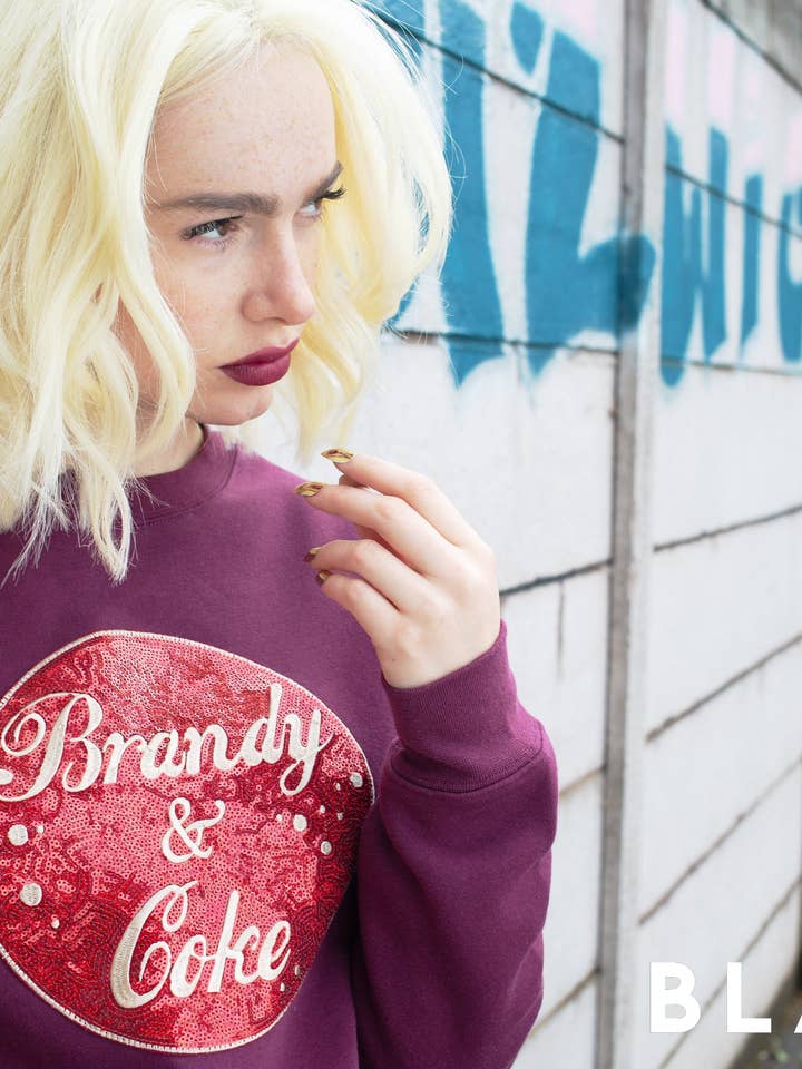 Maroon Jersey Unisex Sequin Sweater - Brandy & Coke for wholesale by Nettie Knows