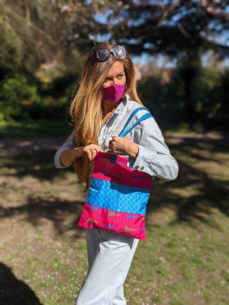 Pri Pri - Vente Tote bag – femme - Sac fourre-tout upcyclé en sari, doublé, couleurs variées, fabrication éthique2