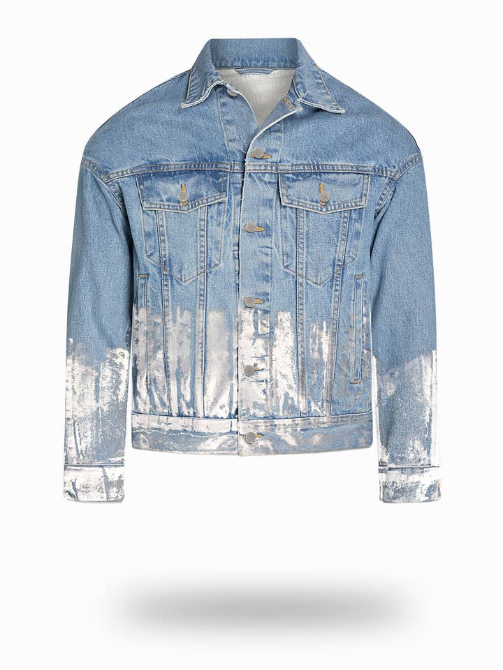 Shorter Light Wash Denim Jacket with Mercury Foil for wholesale by VENIM