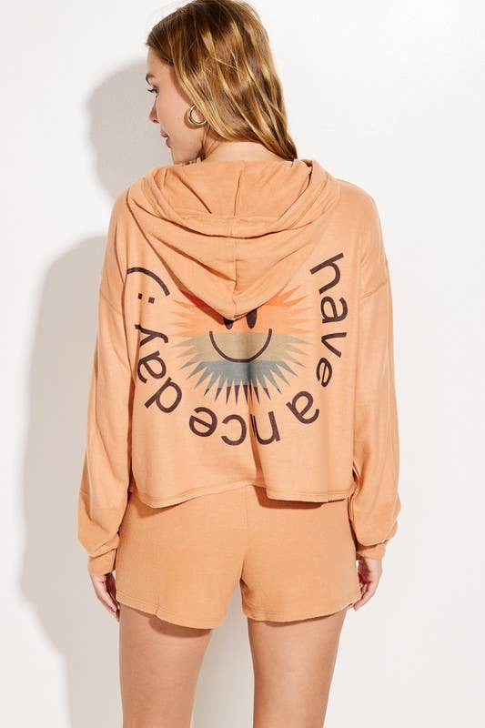 Peace Love Line - Wholesale Lounge Set - Women's - RAINBOW SMILE PRINT HOODIE AND SHORTS SET3