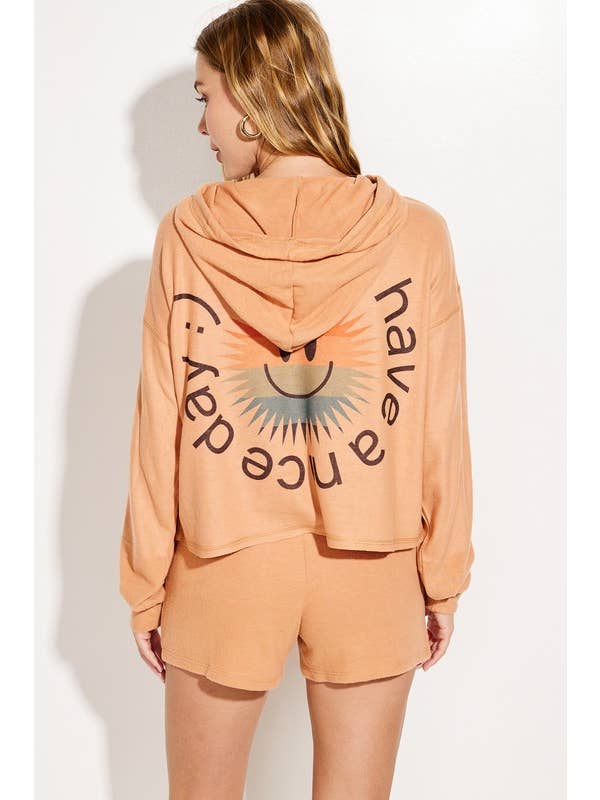 Peace Love Line - Wholesale Lounge Set - Women's - RAINBOW SMILE PRINT HOODIE AND SHORTS SET3