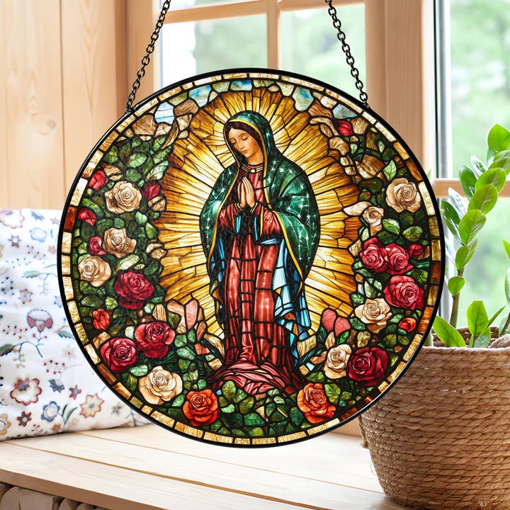 TMLECOM LTD – wholesale Suncatcher – Our Lady of Guadalupe Stained Glass Suncatcher,Religious Art2