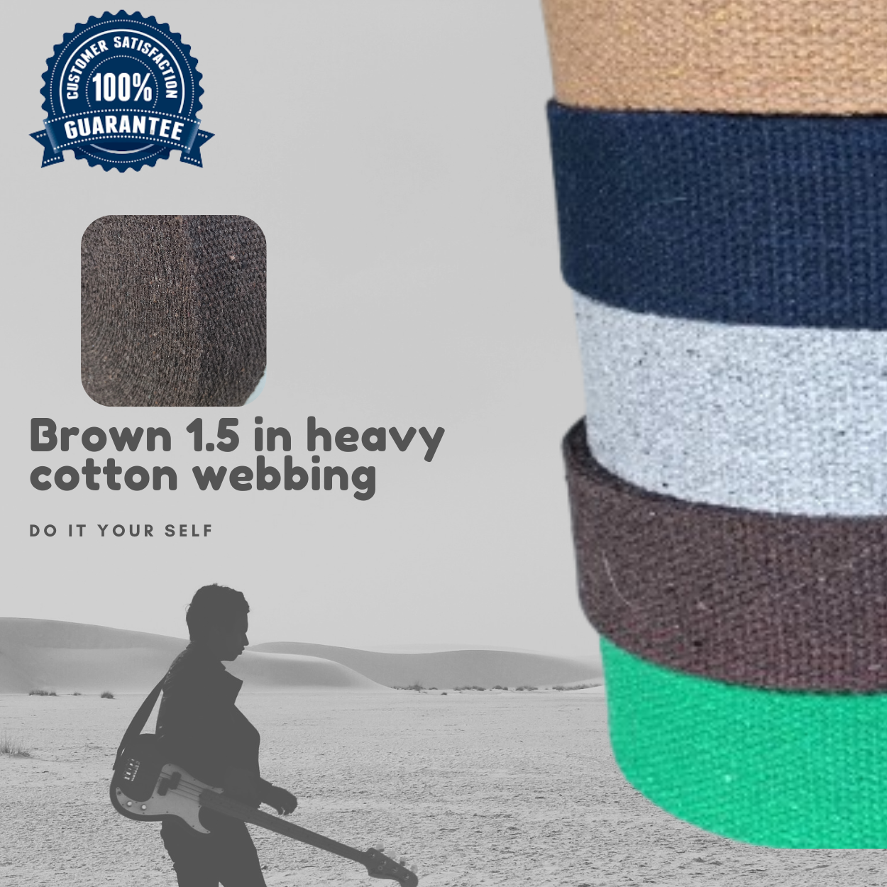 Dream Trimming Goods LLC - Wholesale Knutselbenodigdheden - 1,5" x 50 Yard Bruine Zware Katoenen Band voor Tasriem Naaien1