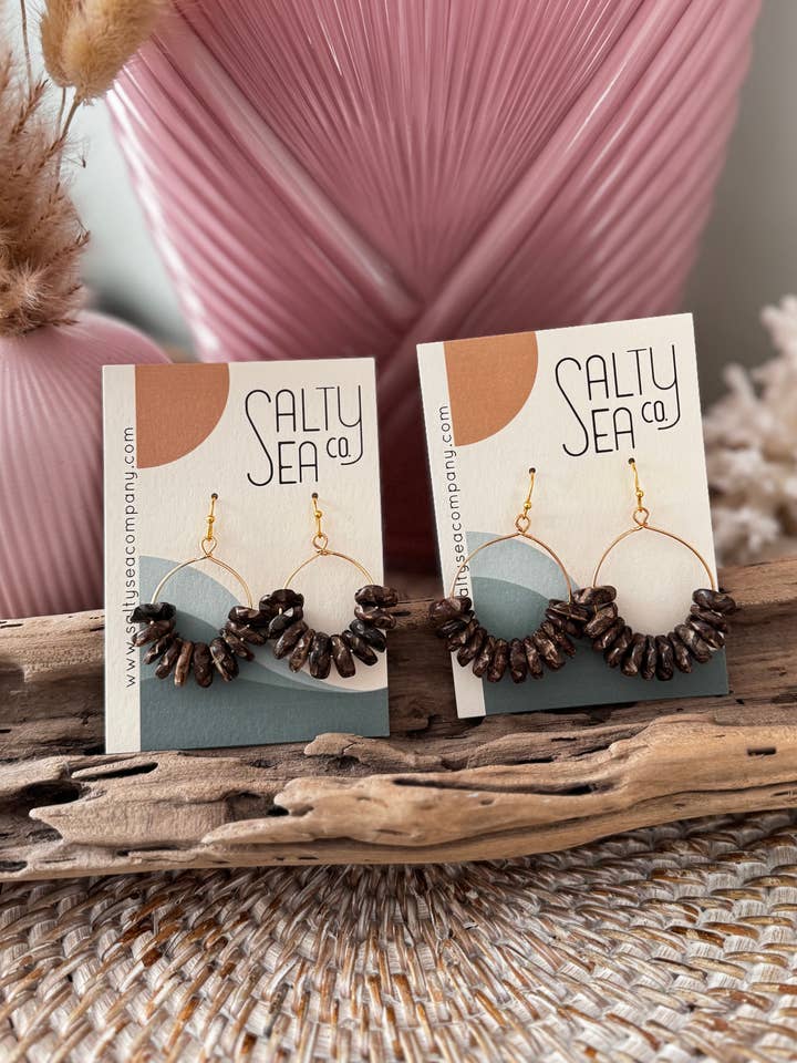 Brown Coconut Shell Hoop Earrings | Set of 2 for wholesale by Salty Sea Company