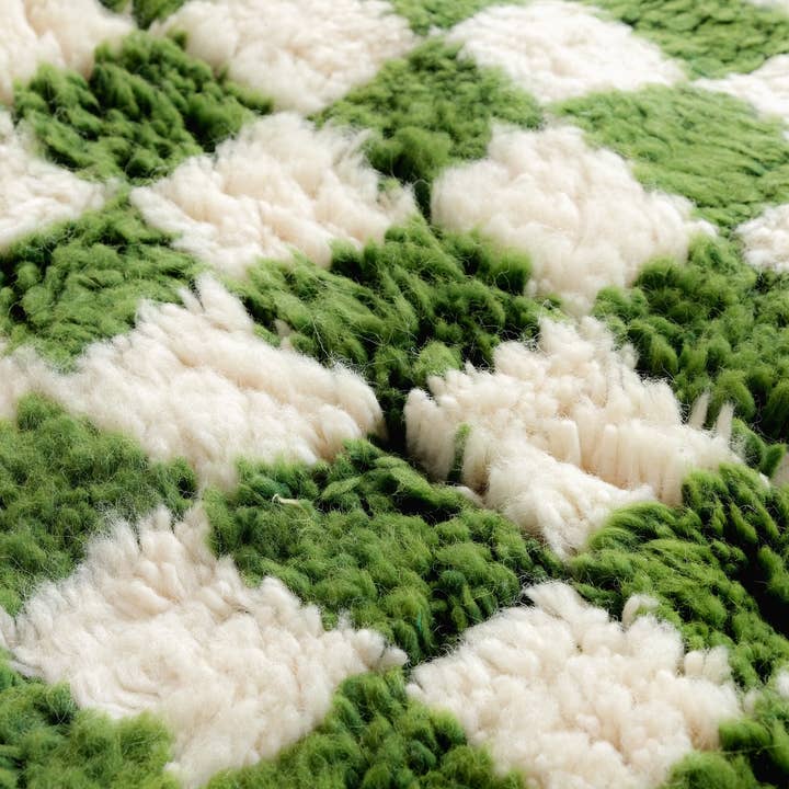 Moroccan Woven Treasures - Wholesale Area Rug - Green Checkered rug, Green Shag rug, Large Checkered rug5