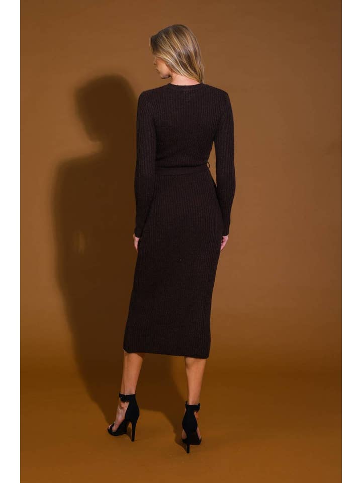A sweater knit midi dress - ISW5236 BROWN for wholesale on Faire