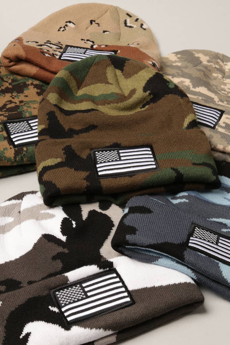 Fashion City - Venta al por mayor Gorro de lana - Unisex - Gorro de camuflaje con parche bordado de bandera de EE. UU.6