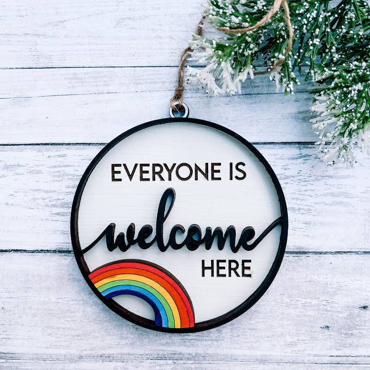 Everyone Is Welcome Here Hanging Pride Ornament for wholesale by Hudson Valley Makers Co.
