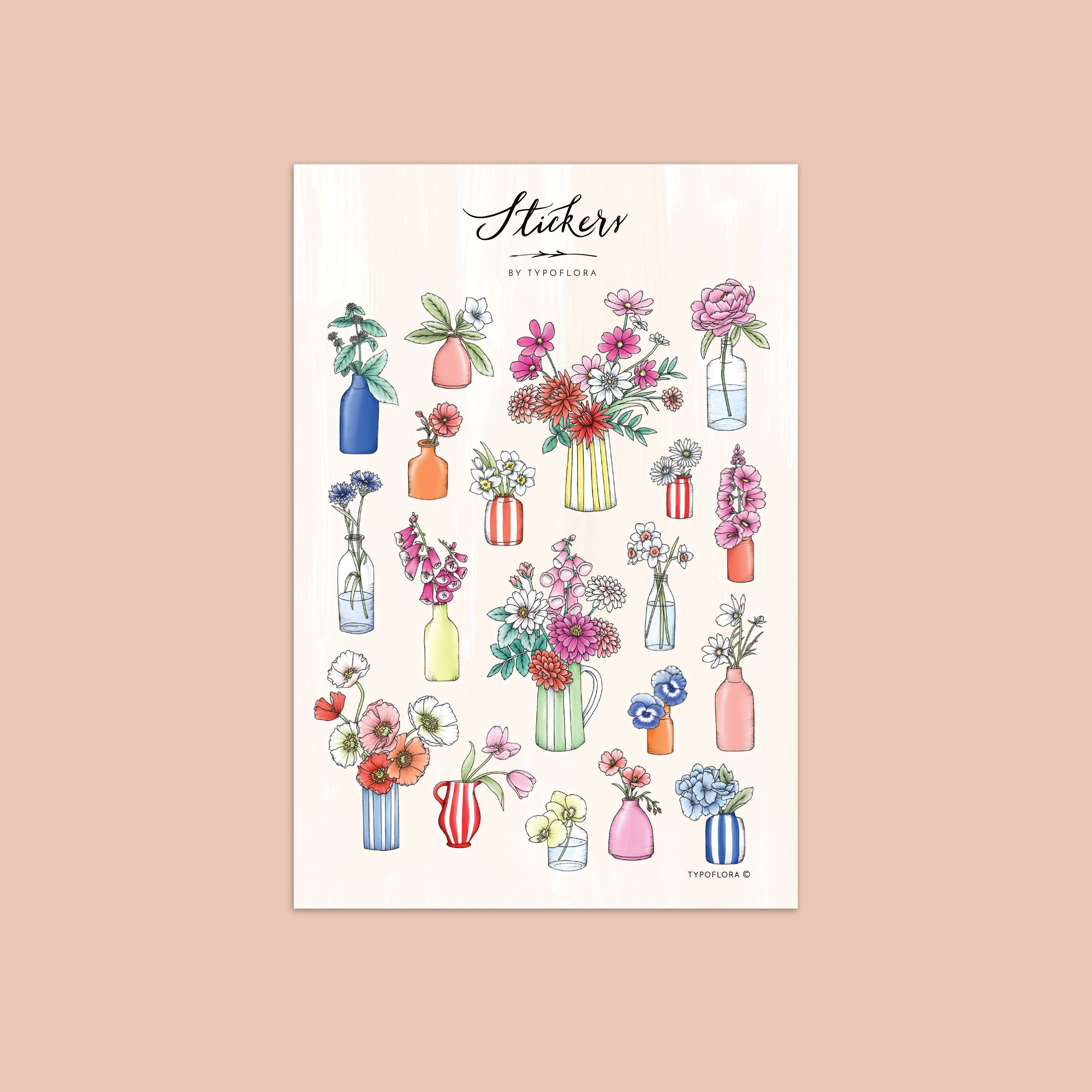 Typoflora - Wholesale Sticker - Sticker Sheet - Vases
