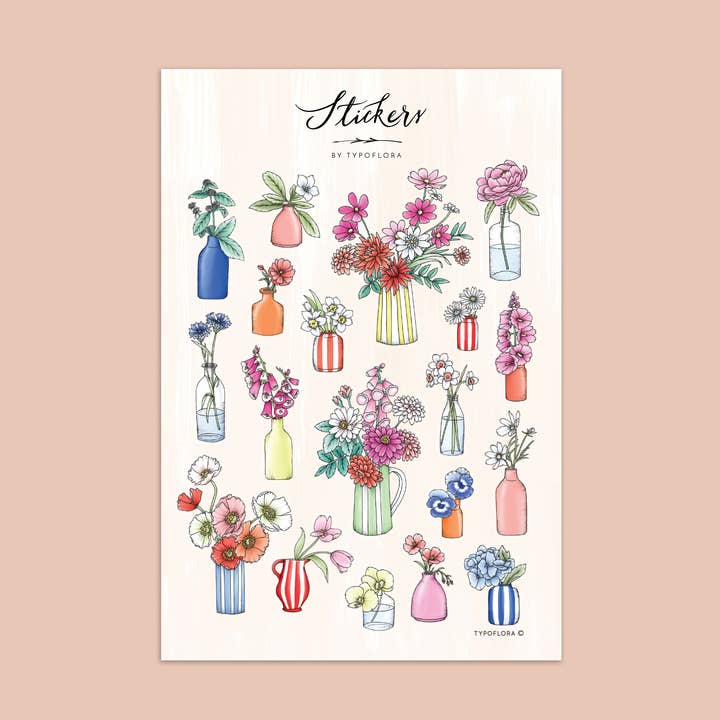 Typoflora - Wholesale Sticker - Sticker Sheet - Vases0