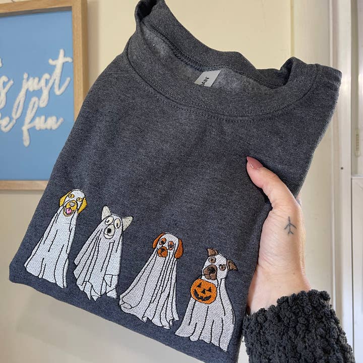 Basil & Burch - Wholesale T-Shirt - Women's - Ghost dogs embroidered fall/halloween tshirt or crewneck 0