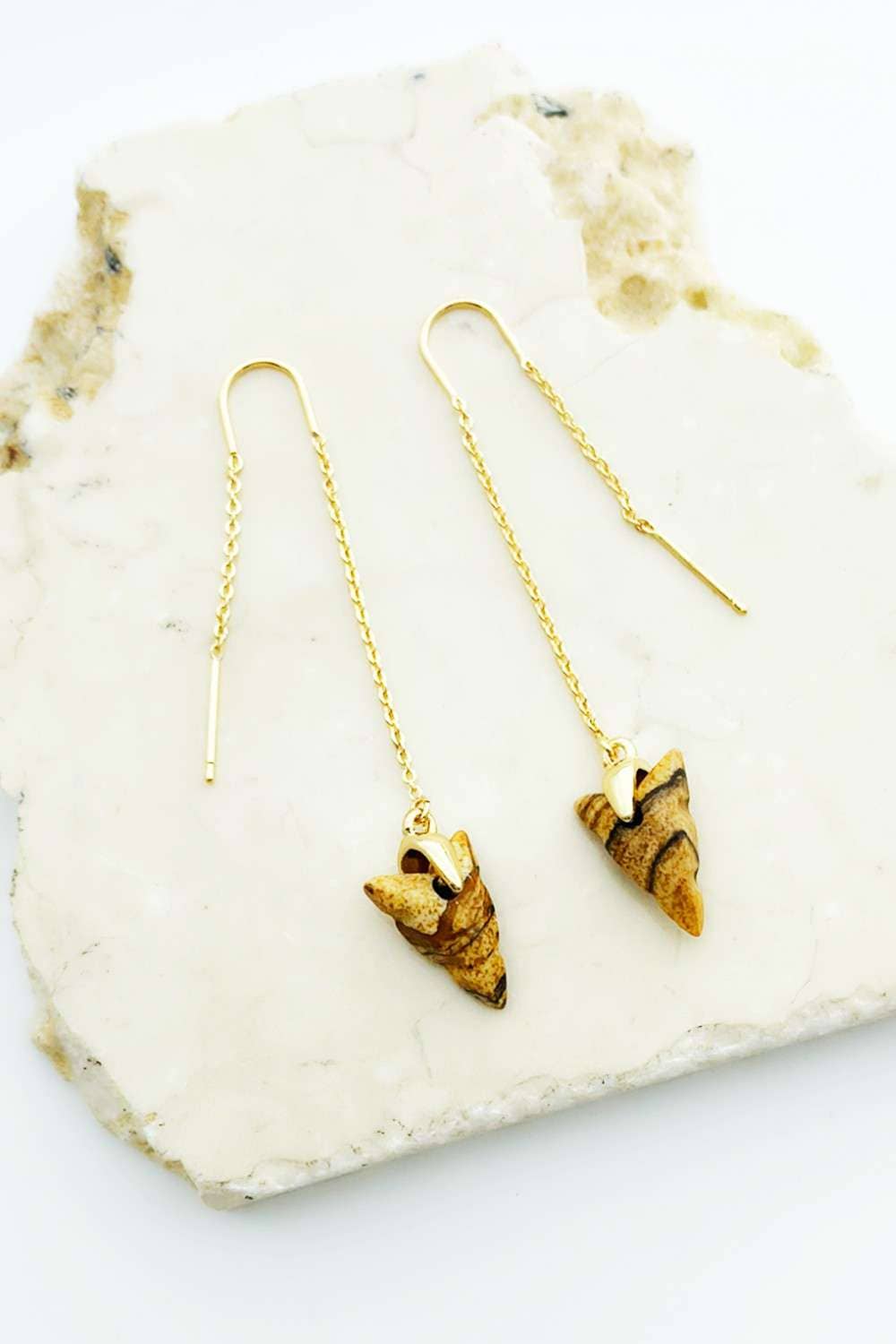 Brown Upside Down Triangle Stone Drop Earrings for wholesale on Faire0