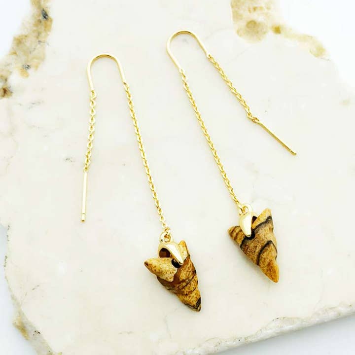 Brown Upside Down Triangle Stone Drop Earrings for wholesale on Faire0