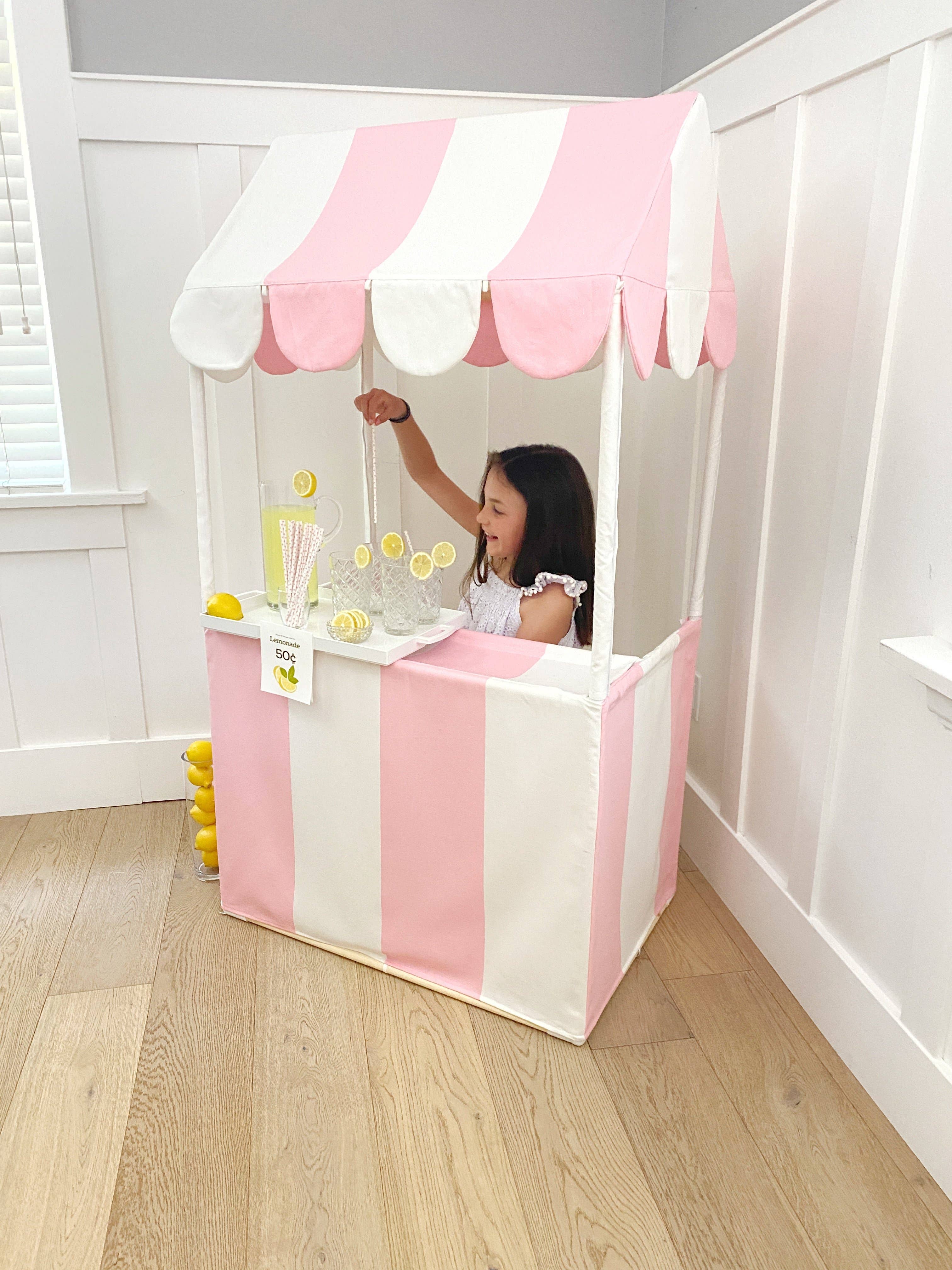 Domestic Objects - Wholesale Tent - Kids - The Market Stand Play Tent in Pink & White Cotton Canvas5