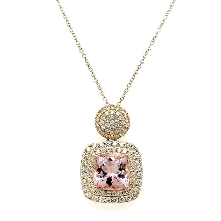 14K Yellow Gold Necklace with Cushion-Cut Pink Morganite – 1.95 Carats of Timeless Beauty (PJC34164P) for wholesale by Blue Star Gems NY