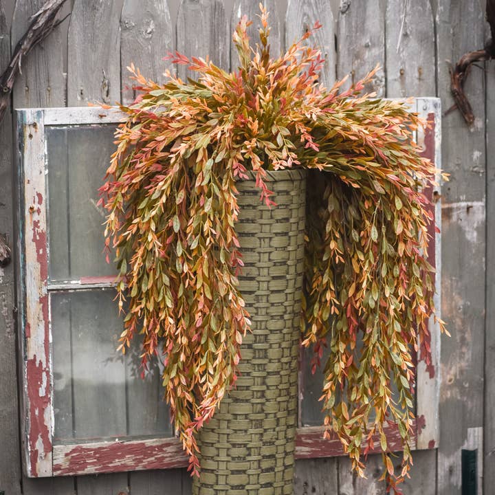 Ragon House - Wholesale Artificial Plant - 34.5" GREEN & RED COMMON BOXWOOD HANGING BUSH