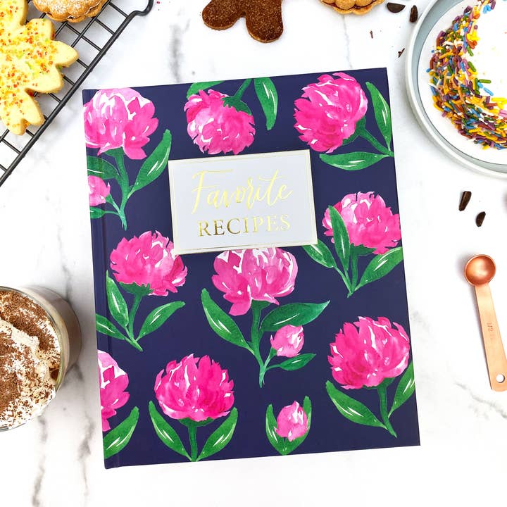 Hardcover Large Recipe Book - "Favorite Recipes" - Peonies for wholesale by Daisy and Decor