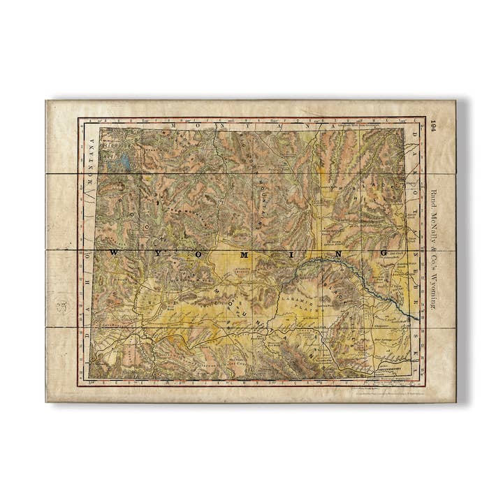 Carte Vintage Détaillée du Wyoming - Décoration Murale pour la vente par Old Wood Signs